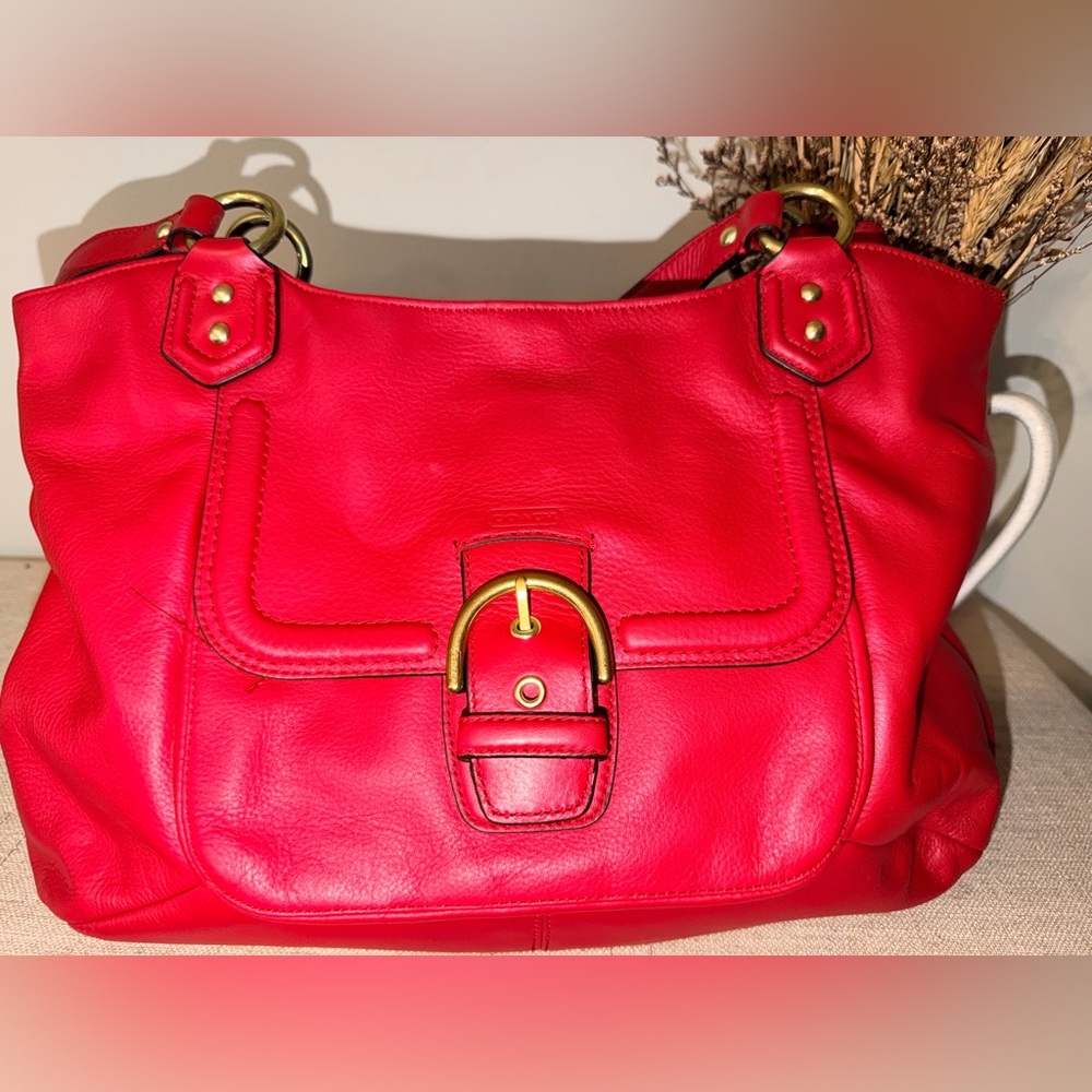 Coach Campbell Legacy Red Leather Handbag Gold Hardware Near New Condition ❤️ - Picture 2 of 15